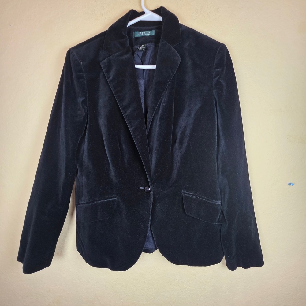 Lauren Ralph Lauren Black Velvet Blazer Single Button Jacket Womens Size 10
